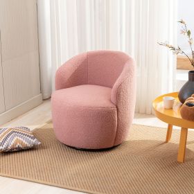 Teddy Fabric Swivel Accent Armchair Barrel Chair With Black Powder Coating Metal Ring,Light Pink