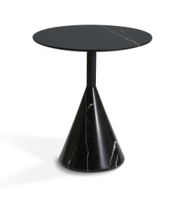 Cosette Marble Side Table (Color: Black, Diameter: 70cm)