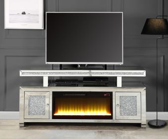 ACME Noralie TV STAND W/FIREPLACE Mirrored & Faux Diamonds LV00523
