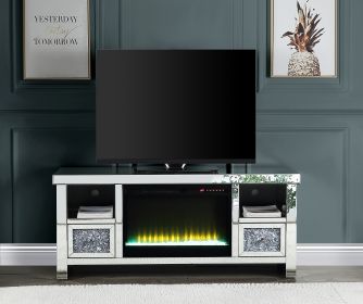 ACME Noralie TV STAND W/FIREPLACE Mirrored & Faux Diamonds LV00313