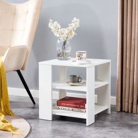 Square side table; simple style design; 3-tier end table; wood living room nightstand; bedroom; easy assembly; 1-pack; white