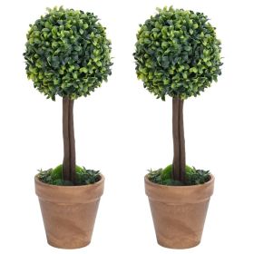 Artificial Boxwood Plants 2 pcs with Pots Ball Shaped Green 22"
