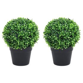 Artificial Boxwood Plants 2 pcs with Pots Ball Shaped Green 10.6"