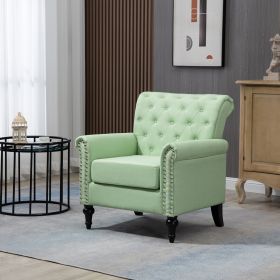 Mid-Century Modern Accent Chair, Linen Armchair w/Tufted Back/Wood Legs, Upholstered Lounge Arm Chair Single Sofa for Living Room Bedroom, Grass green