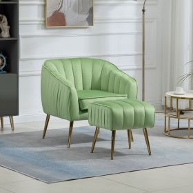 Velvet Accent Chair with Ottoman, Modern Tufted Barrel Chair Ottoman Set for Living Room Bedroom, Golden Finished, Grass Green