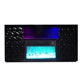 Timeless Black Electric Fireplace with LED Panel, Speakers, and Remote
