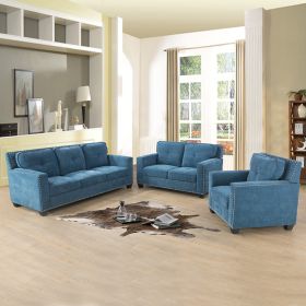 Blue Linen 3-Piece Living Room Sofa Set