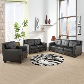 Black Faux Leather 3-Piece Living Room Sofa Set