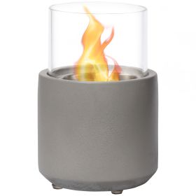 HOMCOM Tabletop Fireplace, Mini Concrete Ethanol Fire Bowl with Lid, Burns up with Liquid Alcohol and Solid Tablet Alcohol, Light Grey
