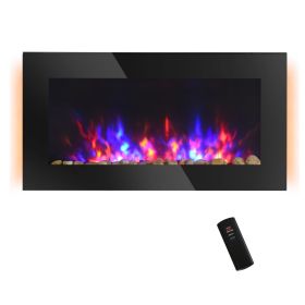 HOMCOM 36" 1500W Electric Wall-Mounted Fireplace with Flame Effect, 7 Color Background Light and Side Light, Black