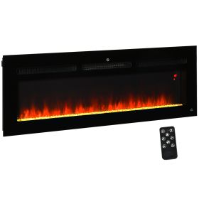 HOMCOM 50" 1500W Recessed and Wall Mounted Electric Fireplace Inserts with Remote, Adjustable Flame Color and Brightness, Cryolite-Effect Rocks, Black