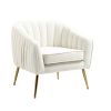 Velvet Accent Chair with Ottoman; Modern Tufted Barrel Chair Ottoman Set for Living Room Bedroom; Golden Finished; Beige