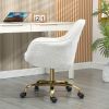 360° Beige Boucle Fabric Swivel Chair With High Back, Adjustable Working Chair With Golden Color Base