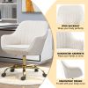 360° Beige Boucle Fabric Swivel Chair With High Back, Adjustable Working Chair With Golden Color Base