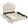 Queen Size Bed Frame with Drawer, Upholstered Smart Platform Bed with 4-Drawers Strong Wood Slats Support, No Box Spring Needed, Teddy Fleece, White