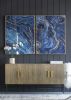 Set of 2 Blue and Gold Framed Art Panels, Unique Marbled Design, 30.5" x 40"