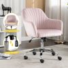 Accent chair Modern home office leisure chair with adjustable velvet height and adjustable casters (PINK)