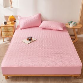 Cotton Clip Bed Hat Simple Solid Color Hotel Simmons All-inclusive Bed Cover (Option: Pink-200cmx220cm)
