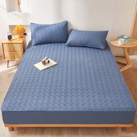 Cotton Clip Bed Hat Simple Solid Color Hotel Simmons All-inclusive Bed Cover (Option: Blue-200cmx220cm)