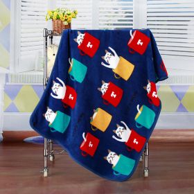 Flannel Coral Fleece Blanket Printed Air Conditioning Blanket Pet (Option: Teacup Cat Blue-100x75cm)