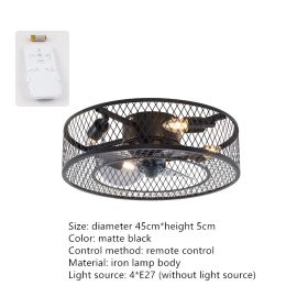 Industrial Wind Black Iron Art Stepless Dimming Fan Lamp (Option: Remote control 220V)