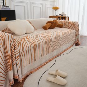 Sofa Cover With Long Chair Home Decoration Tassel Blanket (Option: Line Orange-180x130cm)