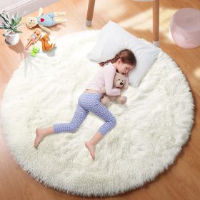 Round Rug for Bedroom, Fluffy Round Circle Rug for Kids Room (Color: White)
