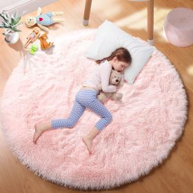 Round Rug for Bedroom, Fluffy Round Circle Rug for Kids Room (Color: Pink)