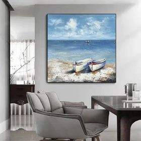 Hand Painted Oil Paintings Abstract Seascape Painting Boats On The Beach Living Room Hallway Luxurious Decorative Painting (size: 60x60cm)