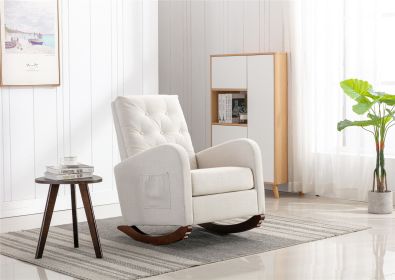 High Back Rocking Chair Nursery Chair .Comfortable Rocker Fabric Padded Seat .Modern High Back Armchair (Color: as Pic)