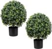 Two 20" Artificial Boxwood Topiary Ball Trees, UV Resistant House Plants, Artificial Bud Trees for Indoor and Outdoor Home Gardens (Orange Flowers, 2)