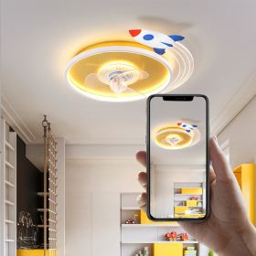 Simple Modern Children's Ultra-thin Round Nordic Restaurant Ceiling Fan (Option: Yellow 60CM-Tricolor dimming)