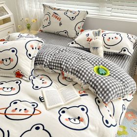 Winter Milk Four-piece Set Thickened Coral Velvet Double-sided (Option: Space Bear-200x240cm)