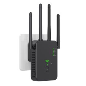 Dual-band Repeater Wireless Router Network Signal Amplifier (Option: 1200m Black American Standard)